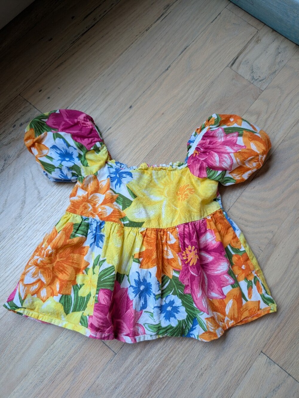 2/$5 Janie and Jack Floral Puffed-Sleeve Yellow Orange Pink Top Size 2T